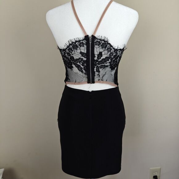 Topshop Petite Black Lace Dress Women's 4P Mini Cut Out Bodycon Stretch - Picture 3 of 9
